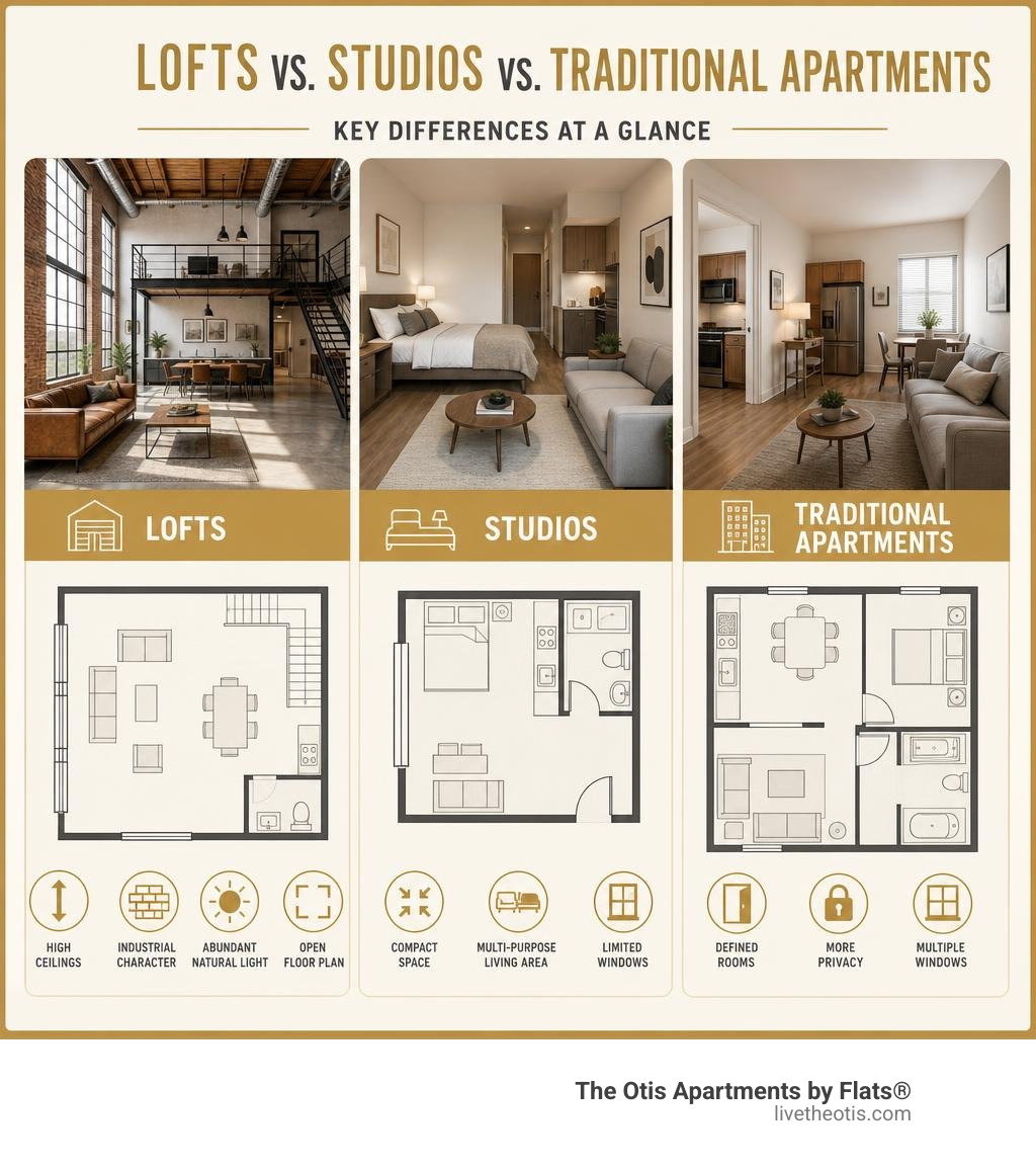 differences between lofts, studios, and traditional apartments infographic differences between lofts, studios, and traditional apartments infographic
