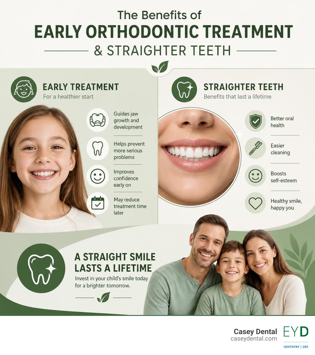 Infographic showing the benefits of early orthodontic treatment and straighter teeth infographic
