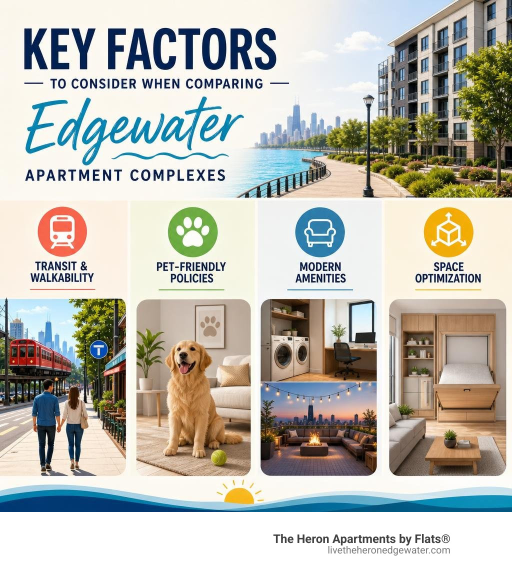 Key factors to consider when comparing Edgewater apartment complexes infographic
