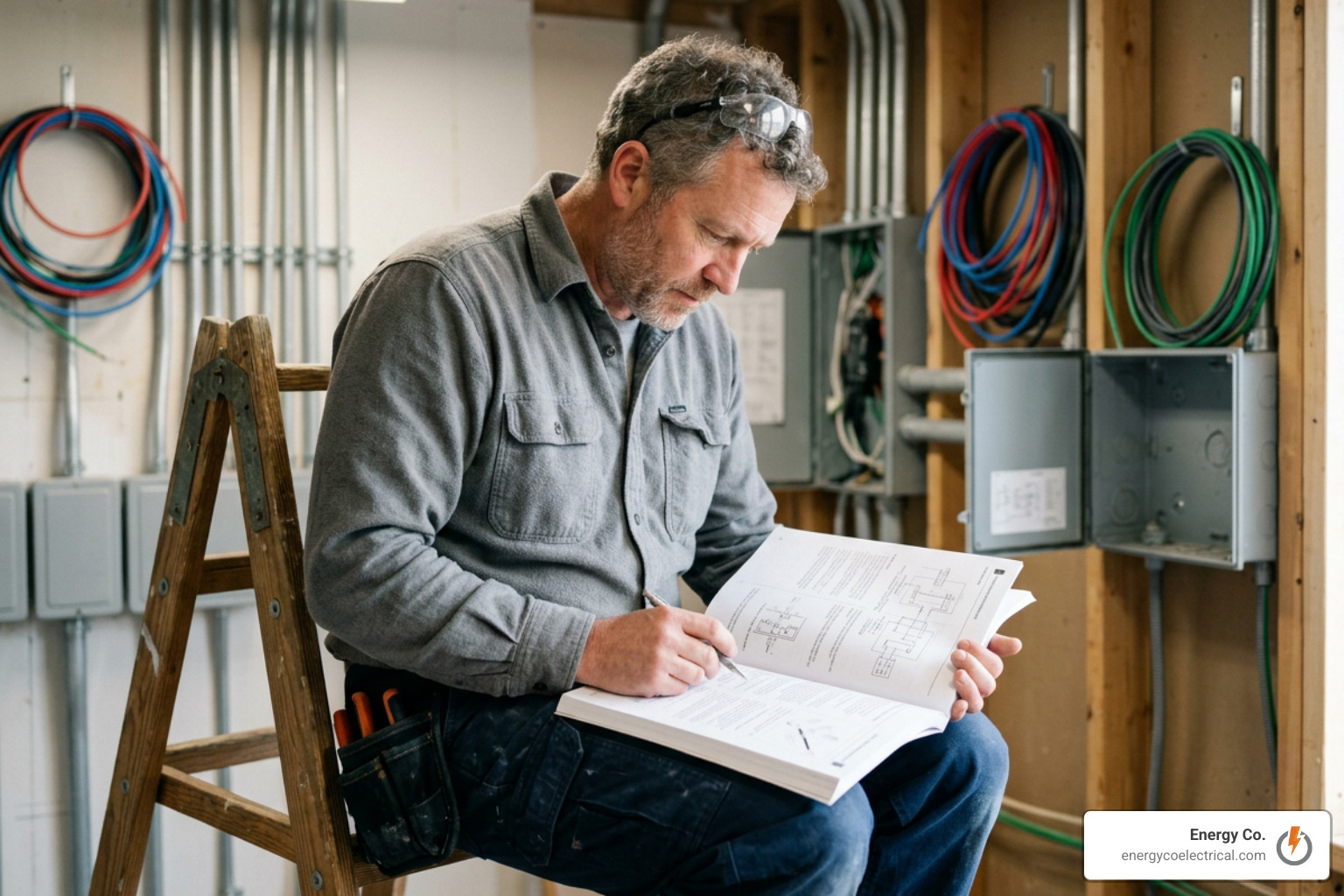 electrician reading a manual