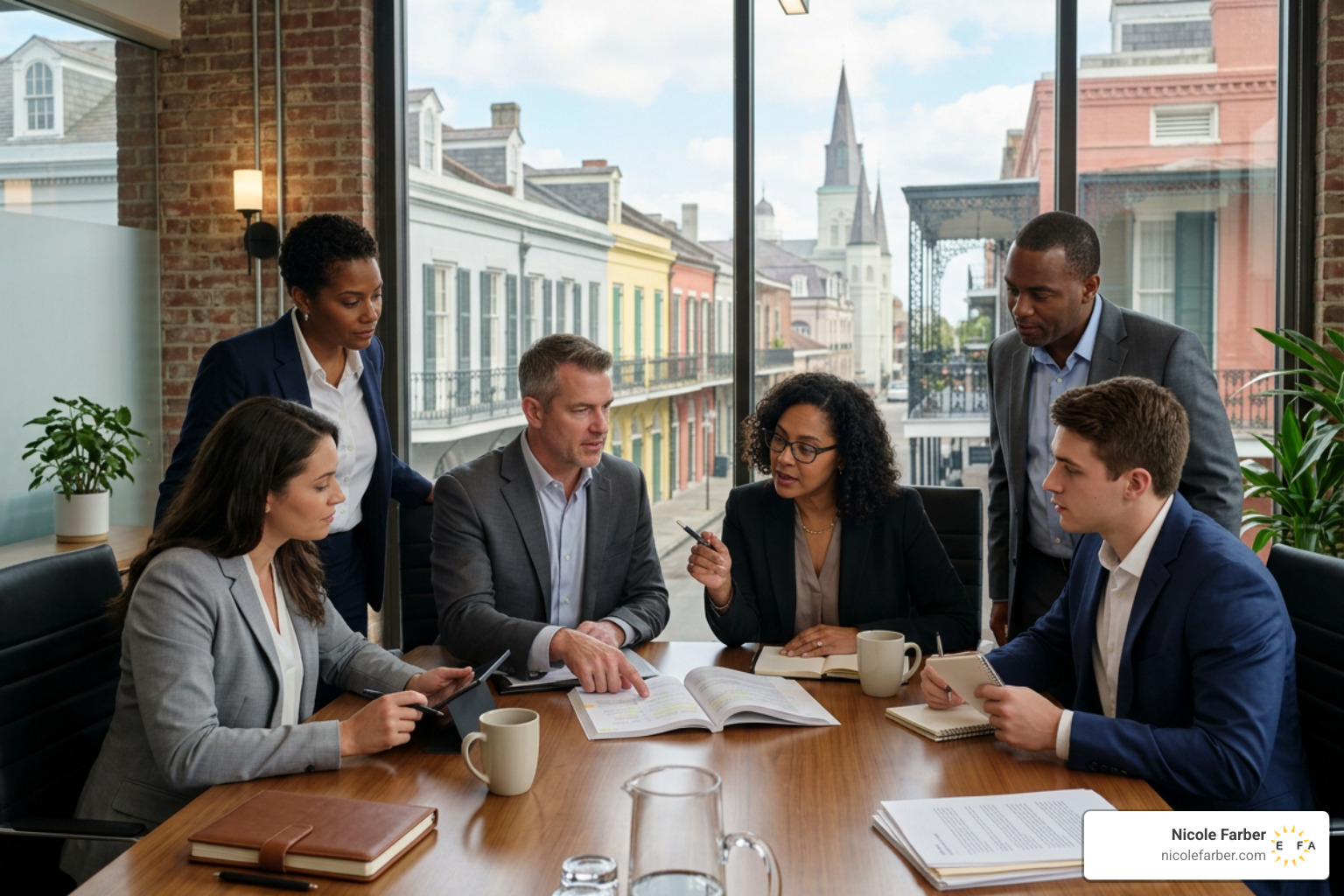 Legal professionals collaborating in a New Orleans office