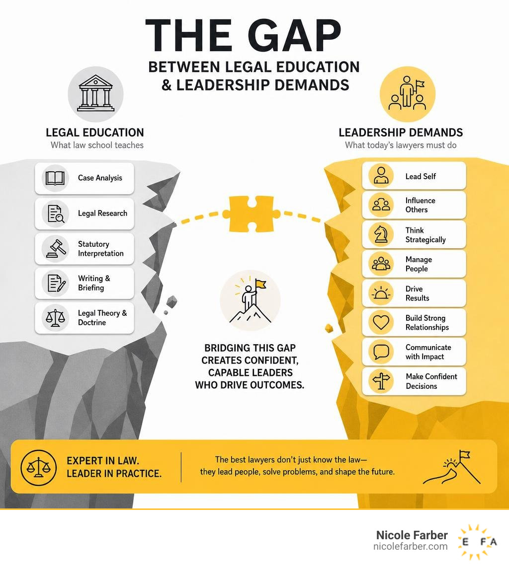 Gap between legal education and leadership demands infographic infographic