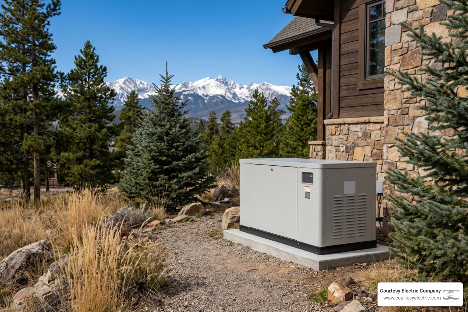 home standby generator installed outside a house in Colorado home standby generator installed outside a house in Colorado