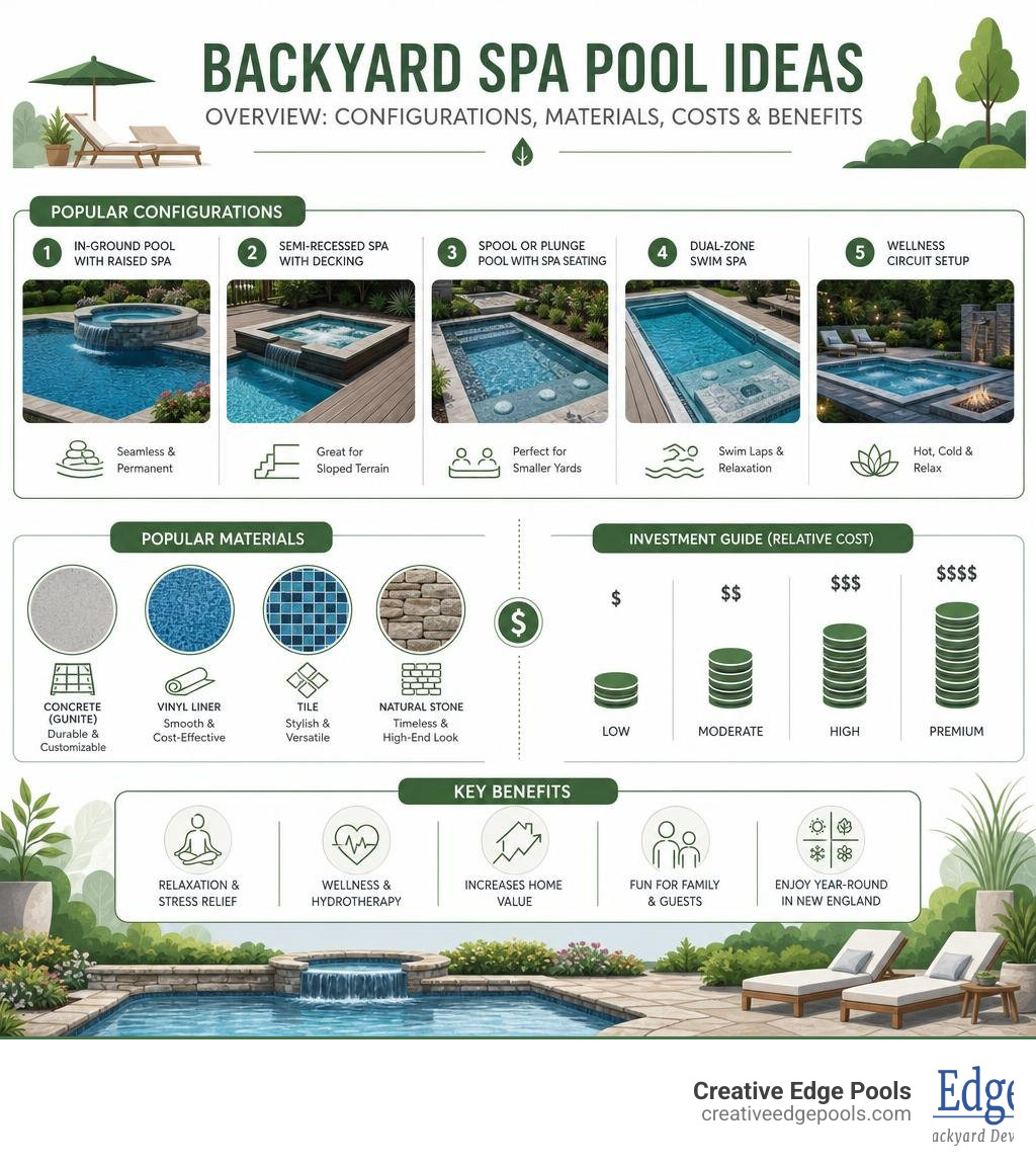 Backyard spa pool ideas overview: configurations, materials, costs, and benefits infographic infographic Backyard spa pool ideas overview: configurations, materials, costs, and benefits infographic infographic
