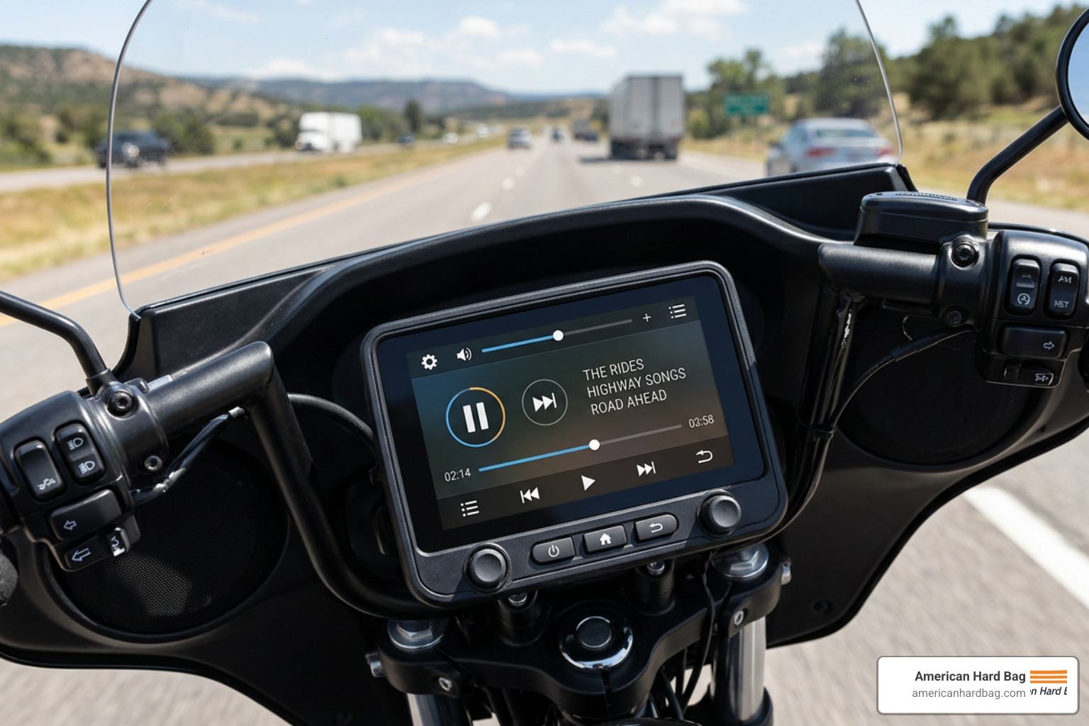 A premium touchscreen motorcycle receiver mounted in a Harley-Davidson fairing A premium touchscreen motorcycle receiver mounted in a Harley-Davidson fairing