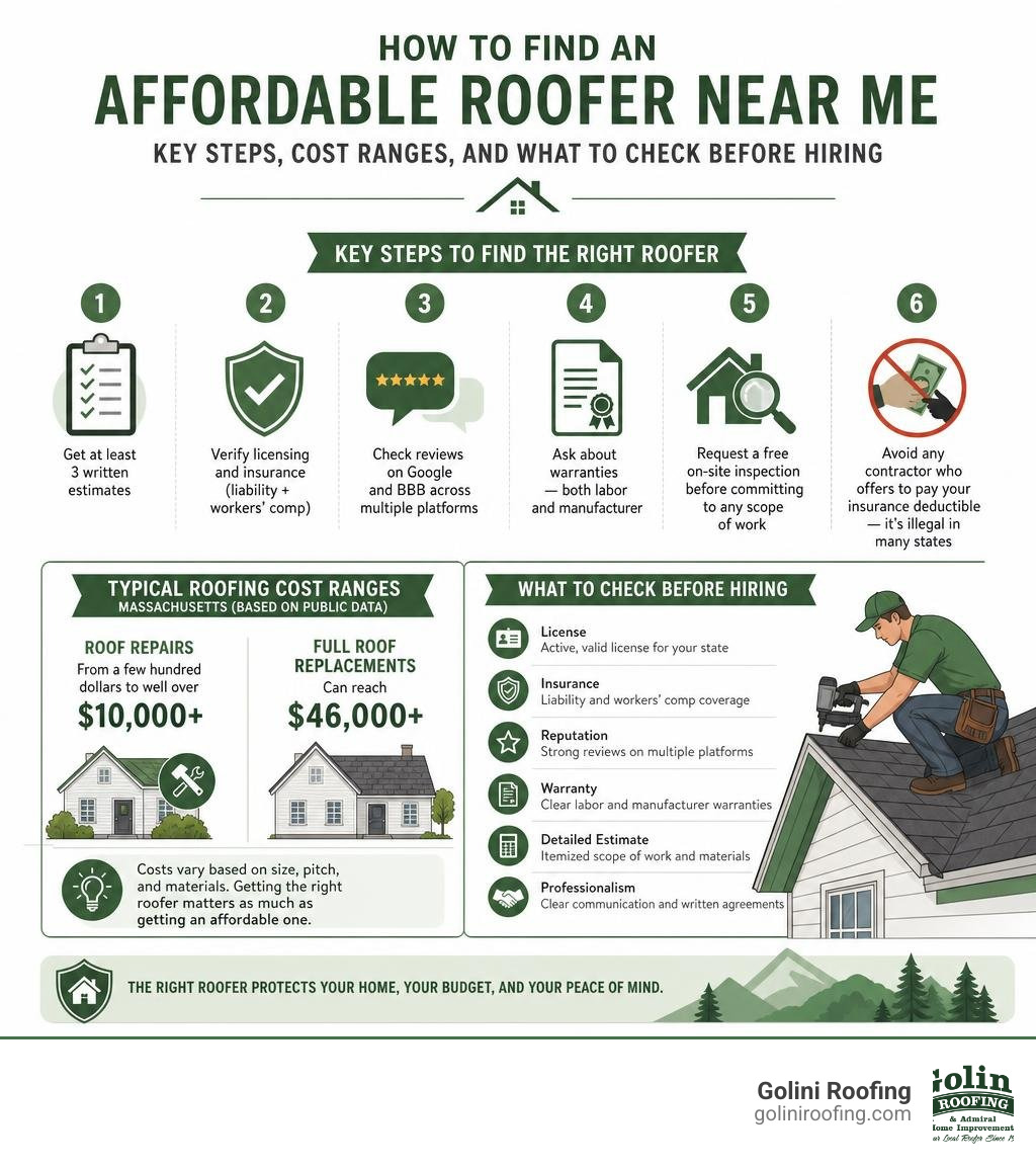 How to find an affordable roofer near me: key steps, cost ranges, and what to check before hiring infographic How to find an affordable roofer near me: key steps, cost ranges, and what to check before hiring infographic