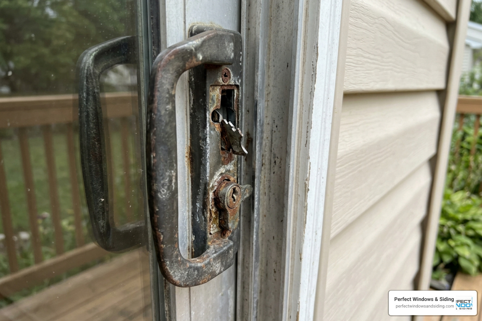 damaged or rusted sliding door lock