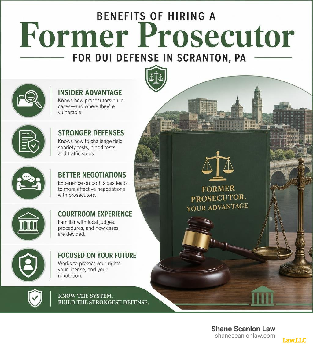 Benefits of hiring a former prosecutor for DUI defense in Scranton PA infographic Benefits of hiring a former prosecutor for DUI defense in Scranton PA infographic