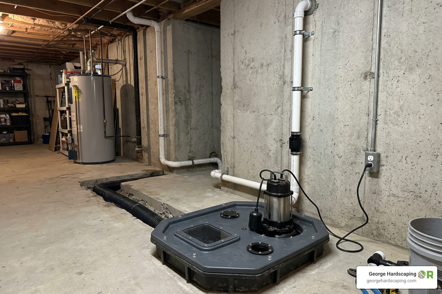 Professional high-capacity sump pump installation managing sub-slab groundwater Professional high-capacity sump pump installation managing sub-slab groundwater