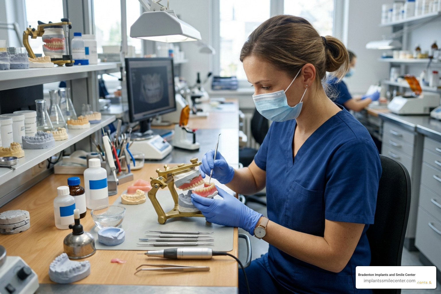 Custom denture fabrication and precise fitting process in a dental laboratory