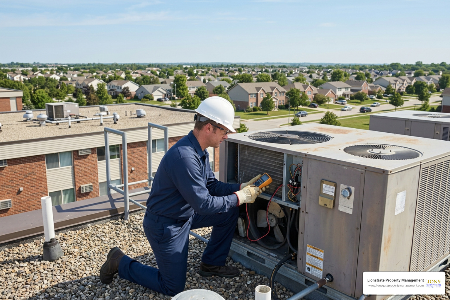 maintenance technician inspecting an HVAC unit maintenance technician inspecting an HVAC unit