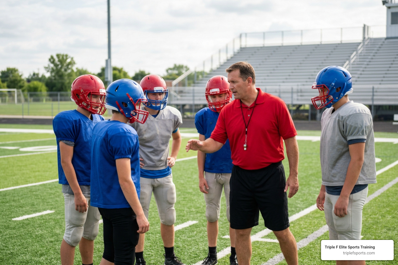 A football coach instructing youth players during a training session A football coach instructing youth players during a training session