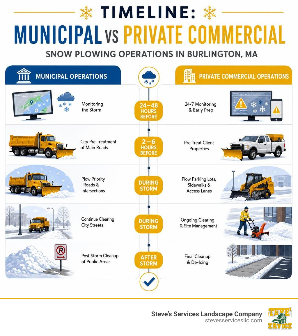 Timeline of municipal vs private commercial snow plowing operations in Burlington MA infographic Timeline of municipal vs private commercial snow plowing operations in Burlington MA infographic
