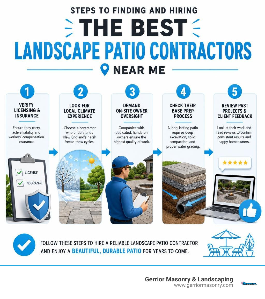 Steps to finding and hiring the best landscape patio contractors near me infographic Steps to finding and hiring the best landscape patio contractors near me infographic