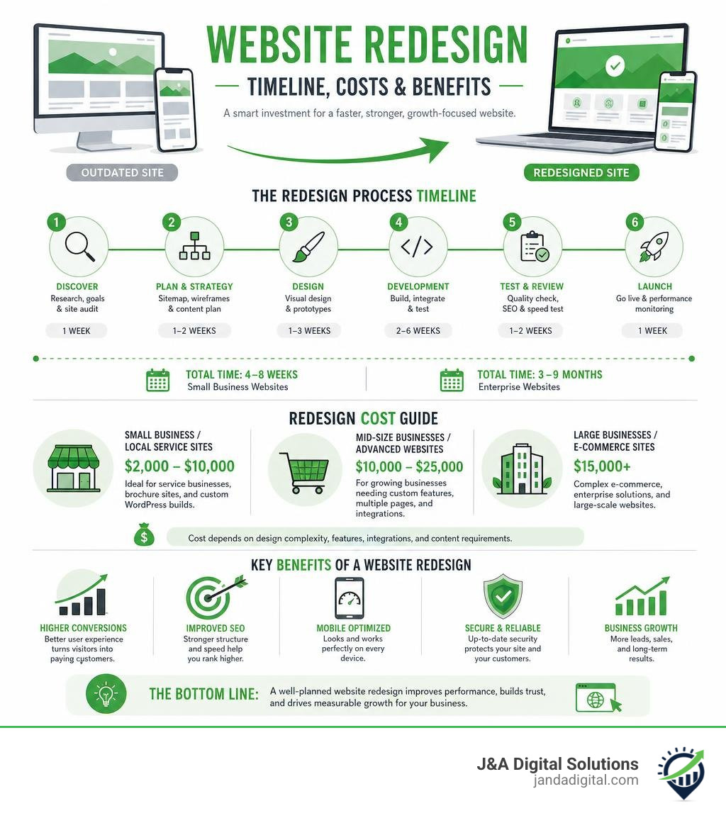 infographic showing website redesign timeline costs and benefits infographic infographic showing website redesign timeline costs and benefits infographic