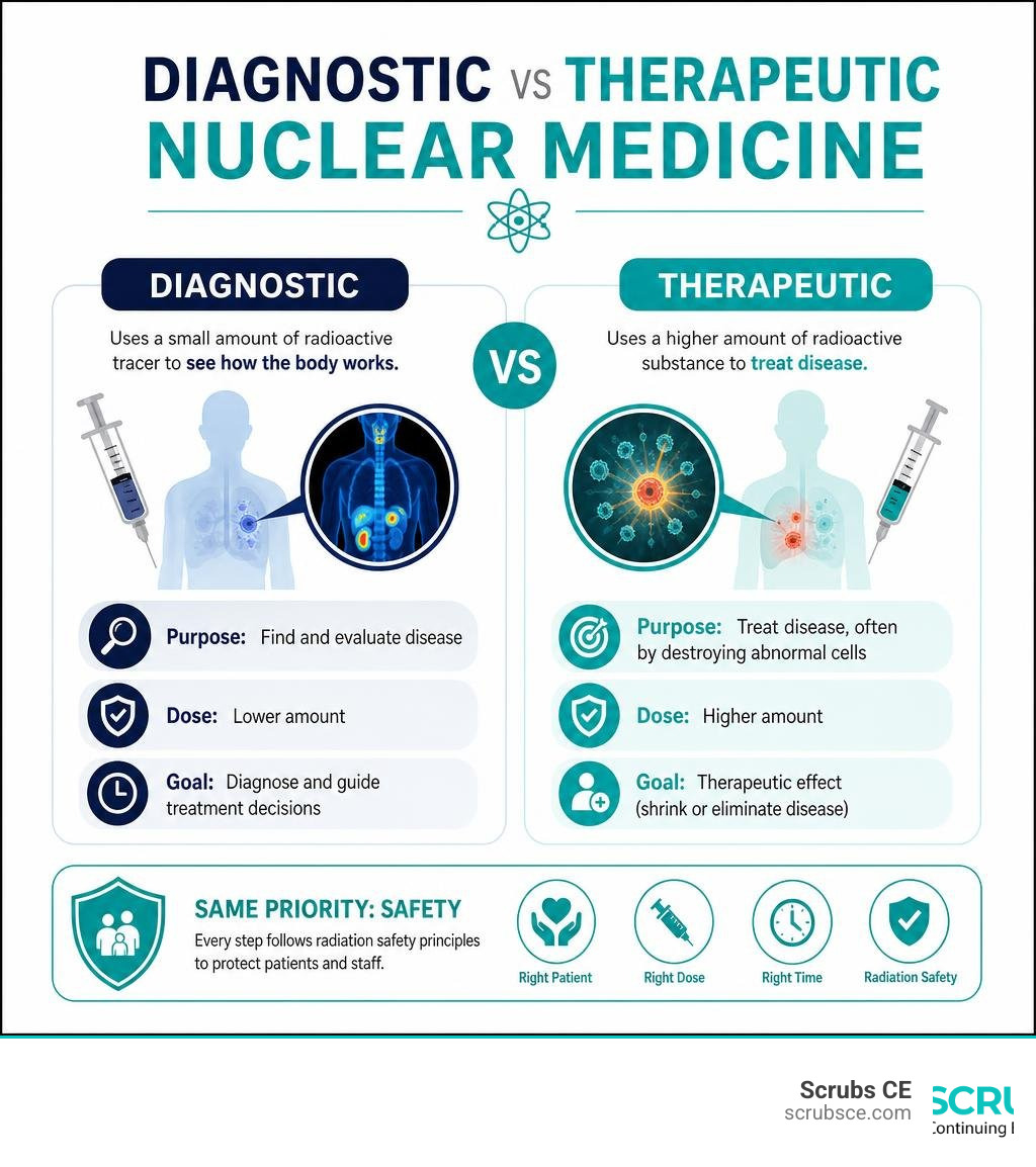 Infographic explaining the difference between diagnostic and therapeutic nuclear medicine infographic Infographic explaining the difference between diagnostic and therapeutic nuclear medicine infographic