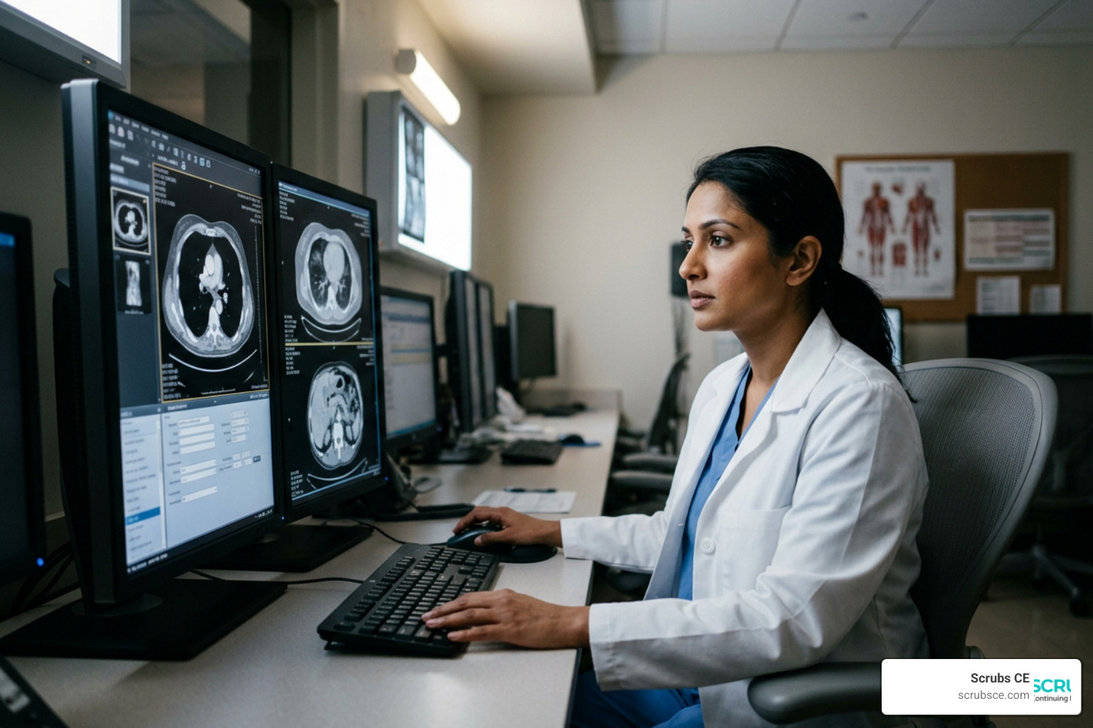 Professional reviewing medical imaging files on a screen Professional reviewing medical imaging files on a screen
