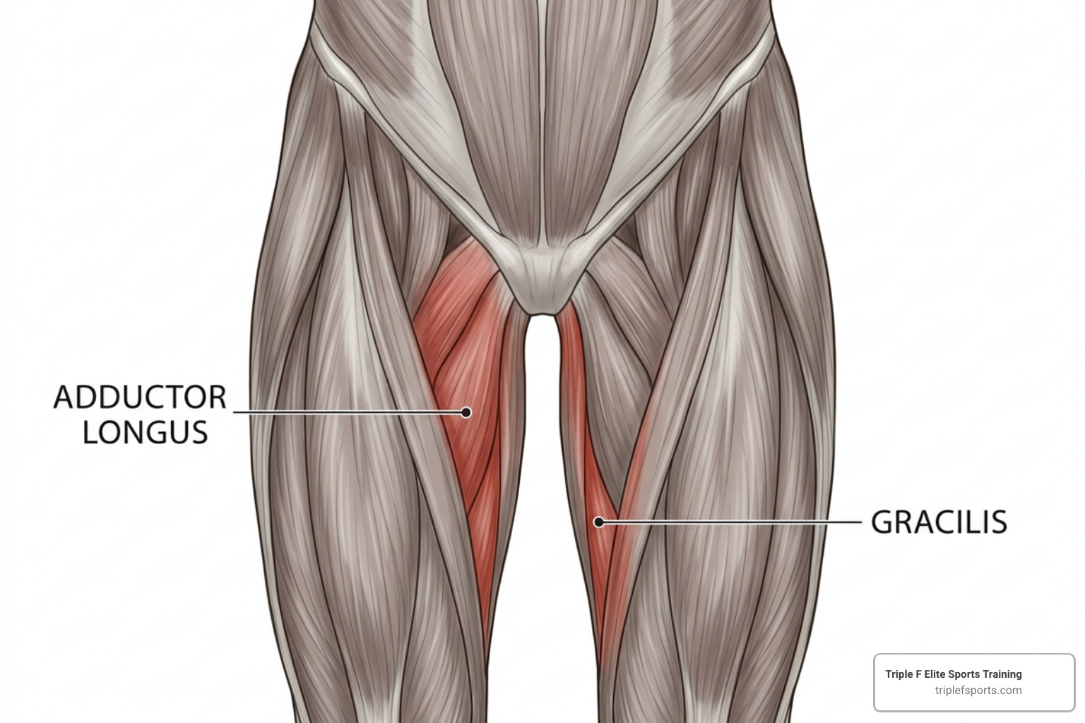 Groin muscle anatomy including adductor longus and gracilis Groin muscle anatomy including adductor longus and gracilis