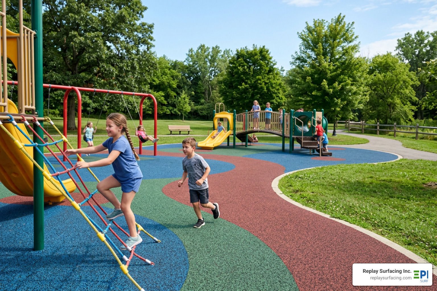 porous rubber playground surface installed in a community park