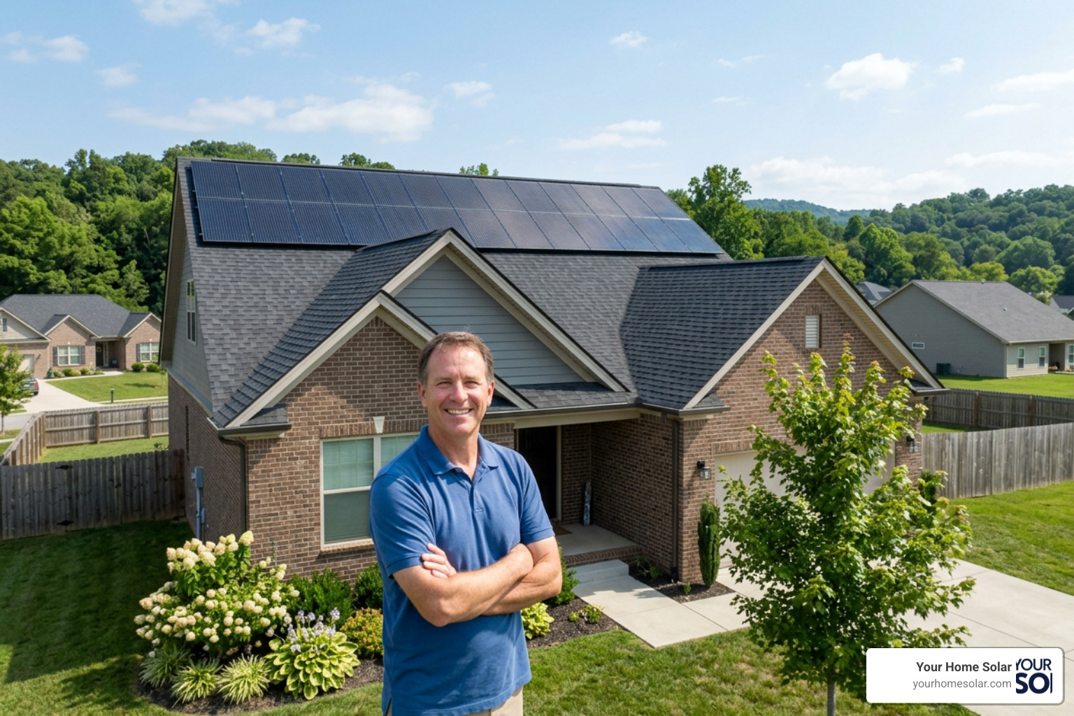 Happy homeowner with newly installed solar system in East Tennessee Happy homeowner with newly installed solar system in East Tennessee