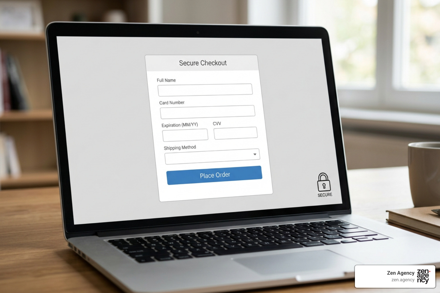 an optimized checkout form displaying minimal fields and security badges an optimized checkout form displaying minimal fields and security badges