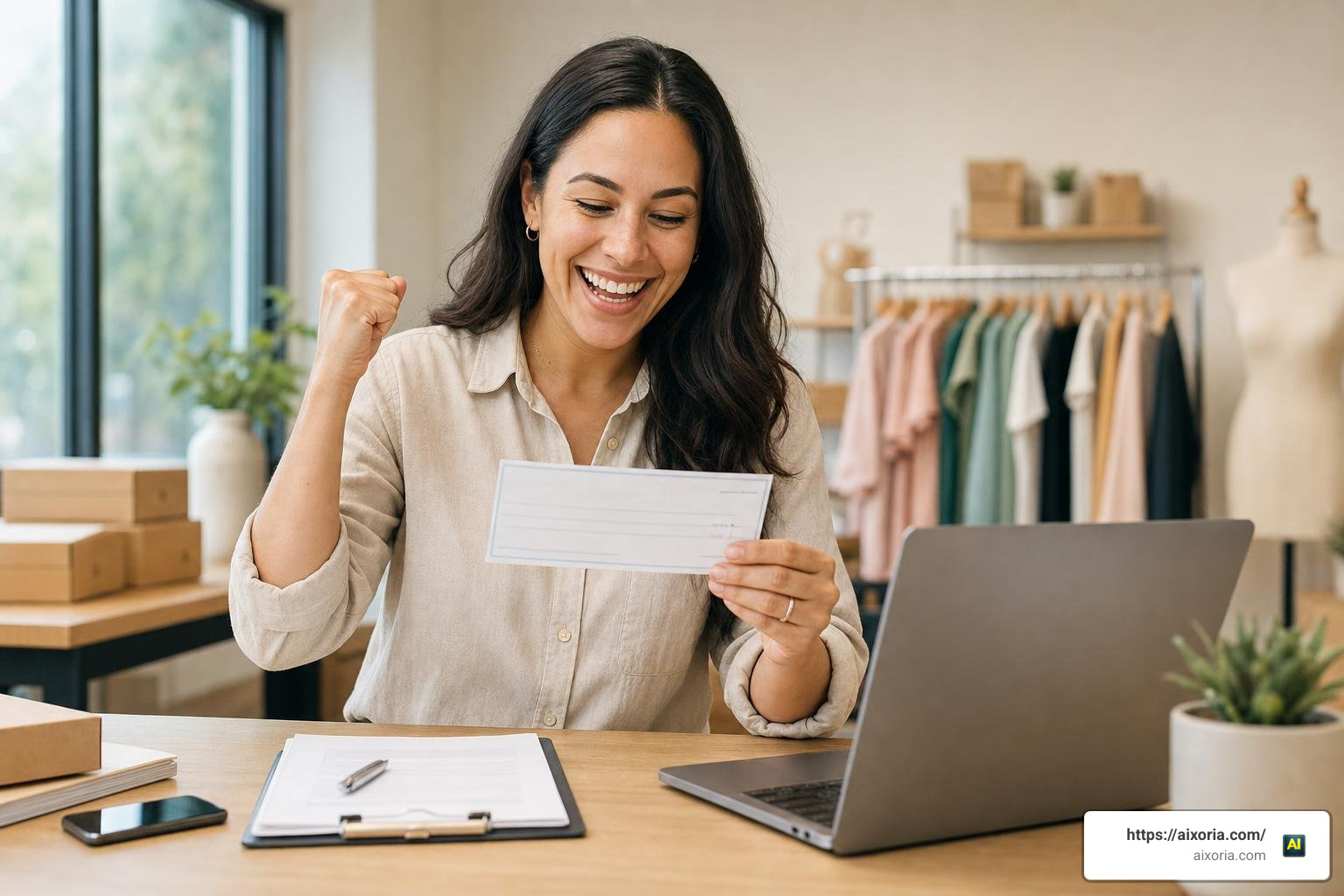 Intuit QuickBooks grant program small business owner celebrating funding