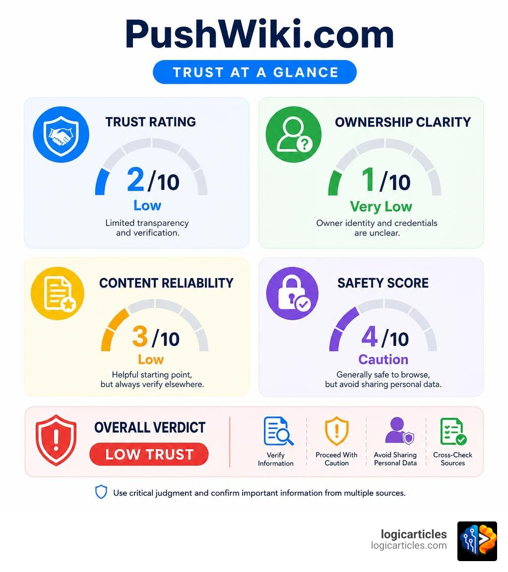 PushWiki.com trust rating, ownership clarity, content reliability, and safety score infographic infographic PushWiki.com trust rating, ownership clarity, content reliability, and safety score infographic infographic