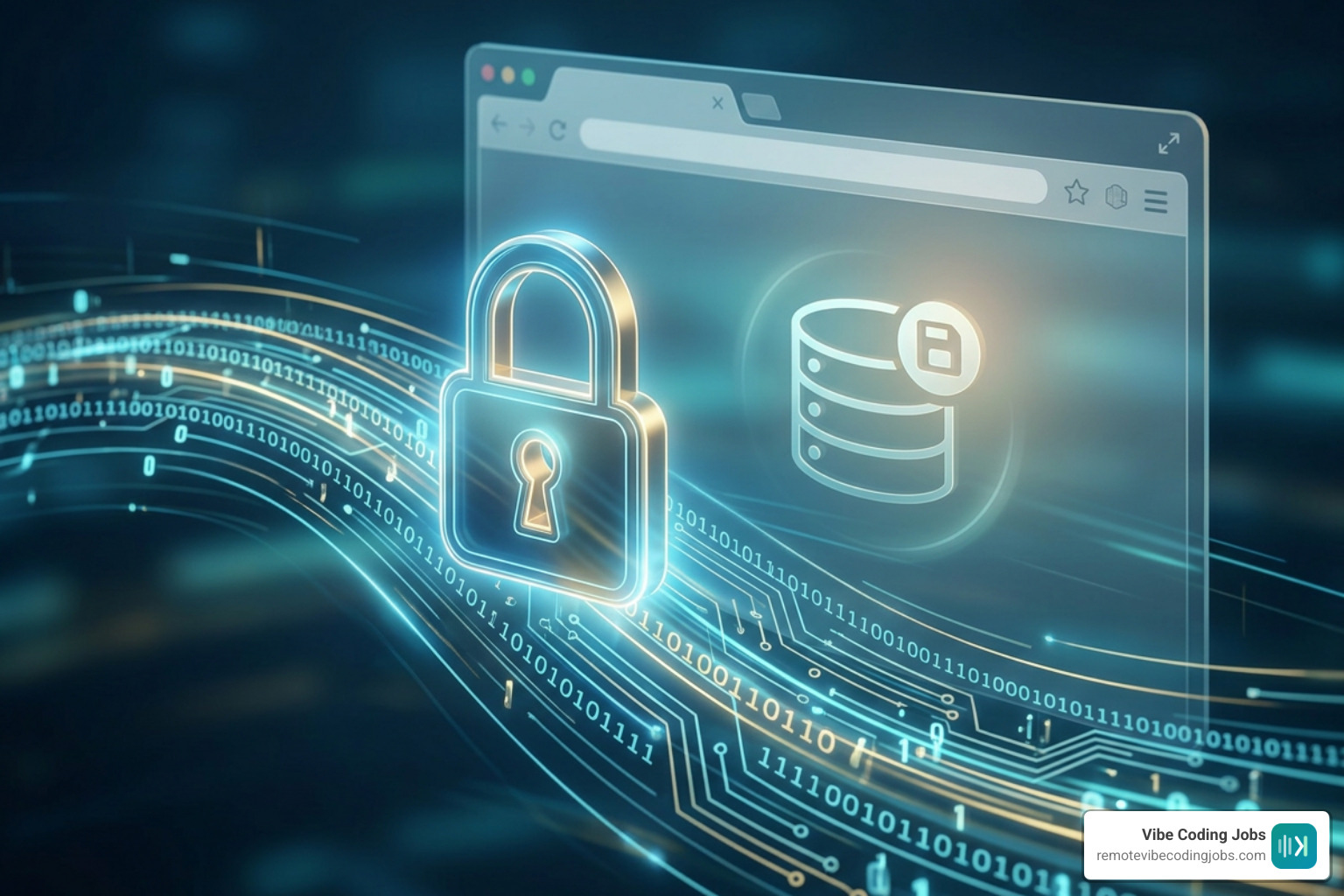Secure data encryption graphic representing local browser storage and secure API connections