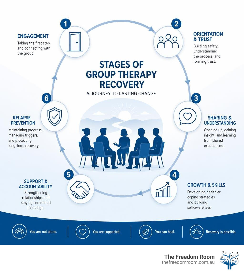 Infographic showing stages of group therapy recovery for alcoholics from engagement to relapse prevention infographic Infographic showing stages of group therapy recovery for alcoholics from engagement to relapse prevention infographic