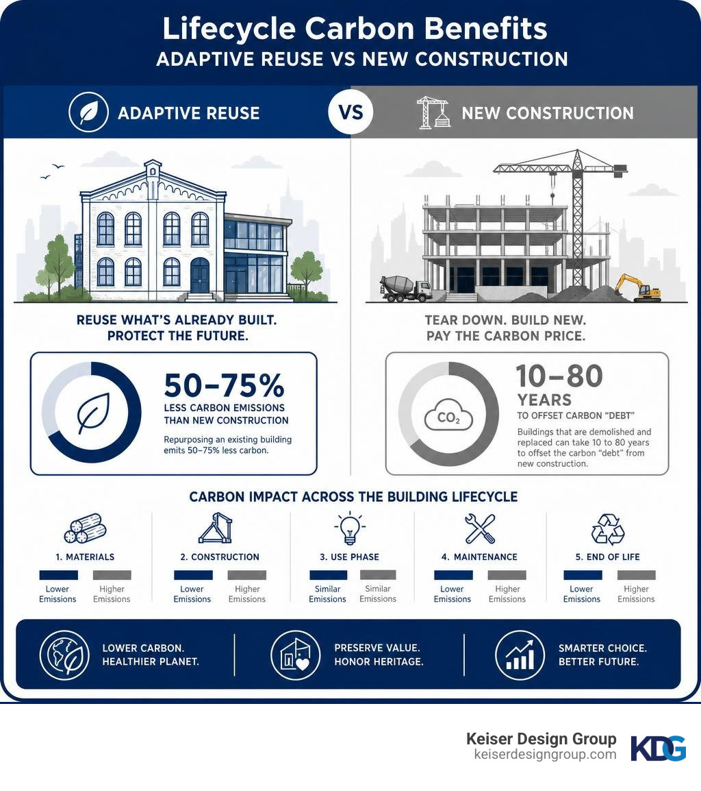 Lifecycle carbon benefits of adaptive reuse vs new construction comparison infographic infographic Lifecycle carbon benefits of adaptive reuse vs new construction comparison infographic infographic