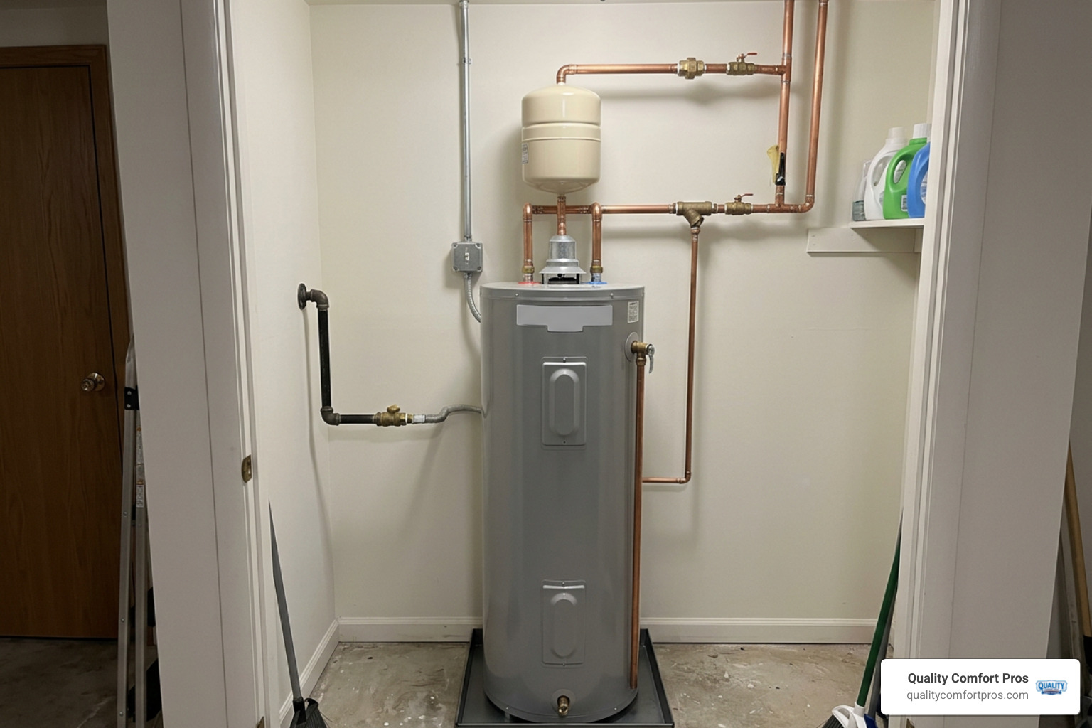 thermal expansion tank installed above a residential water heater