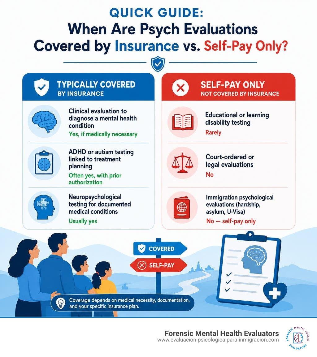 Quick guide: when are psych evaluations covered by insurance vs. self-pay only infographic Quick guide: when are psych evaluations covered by insurance vs. self-pay only infographic