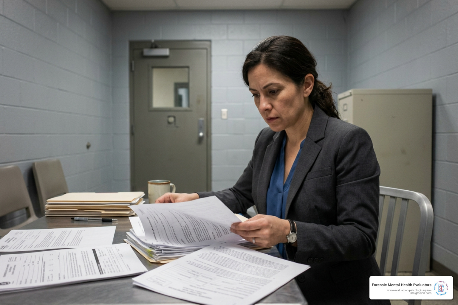 Legal advocate reviewing medical records in a detained immigration case Legal advocate reviewing medical records in a detained immigration case
