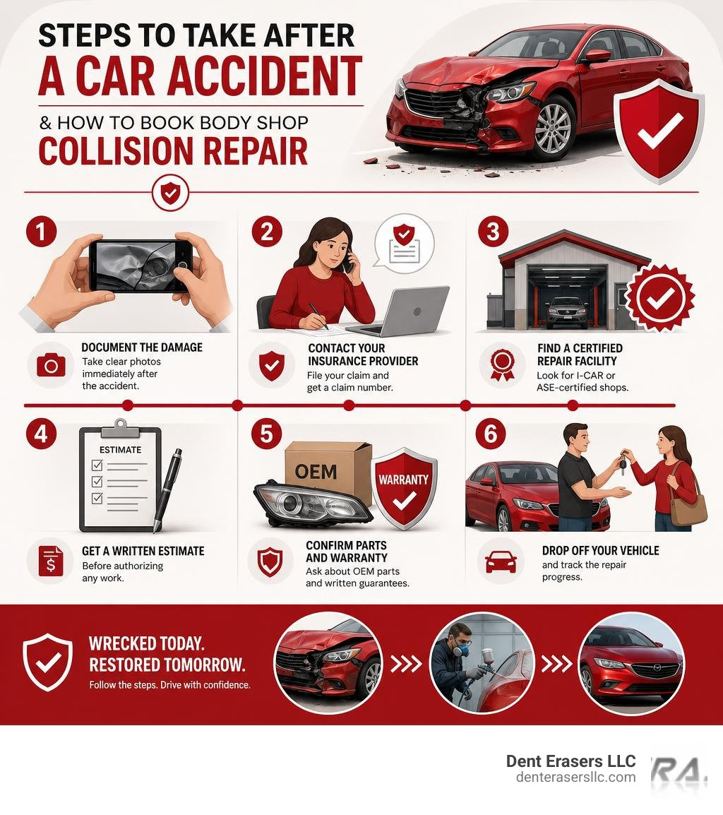 Steps to take after a car accident and how to book body shop collision repair infographic Steps To Take After A Car Accident And How To Book Body Shop Collision Repair Infographic