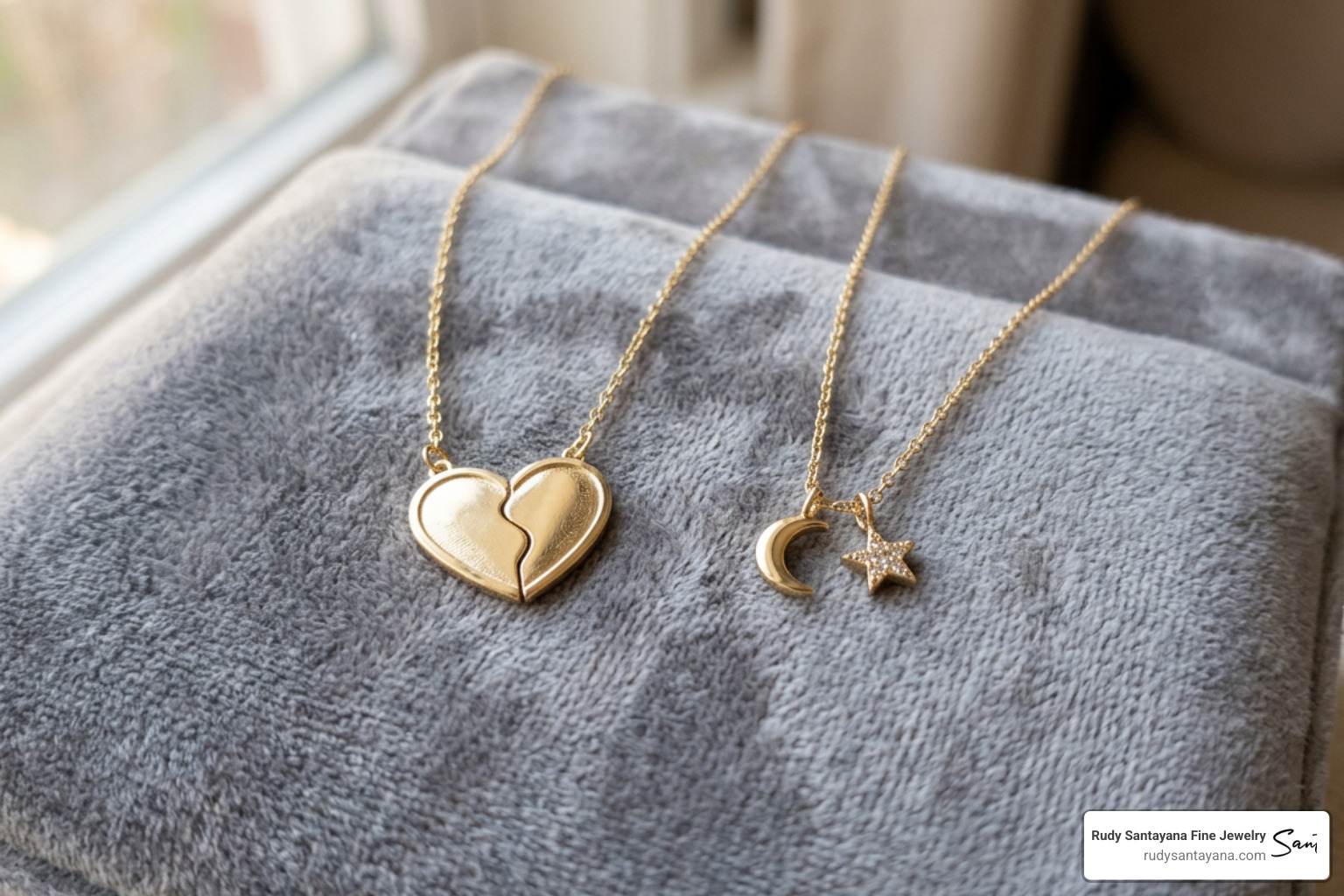 Elegant split-heart and celestial jewelry sets for best friends
