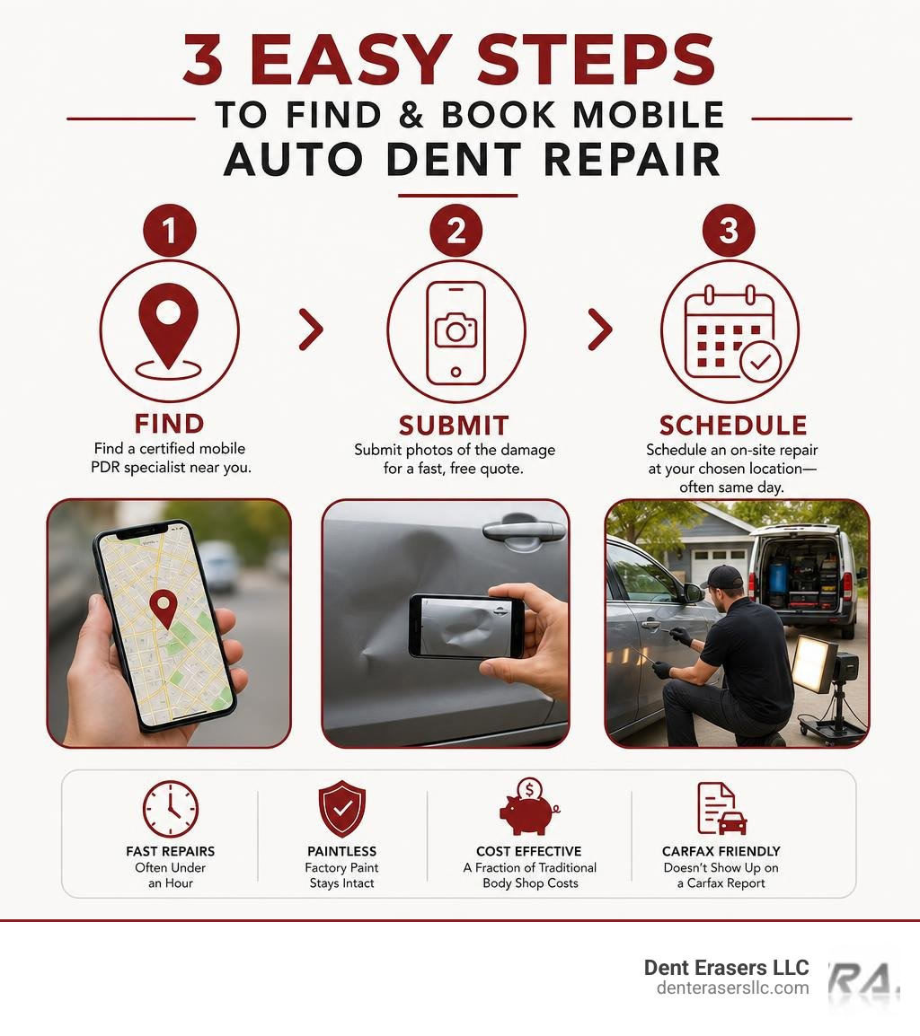 3-step process to find and book mobile auto dent repair service infographic 3-Step Process To Find And Book Mobile Auto Dent Repair Service Infographic