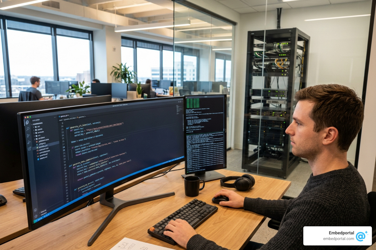 Backend code interface generating secure JWT and HMAC tokens for SSO analytics authentication