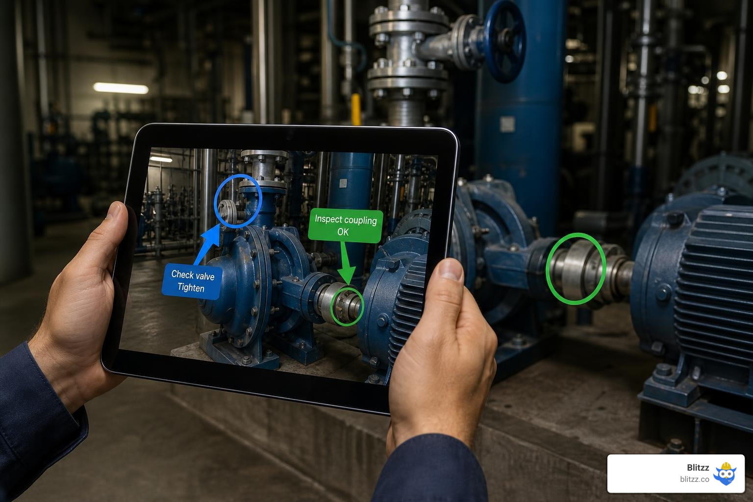AR spatial mapping on a tablet screen showing 3D visual anchors