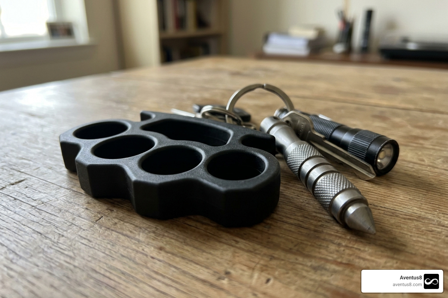 Tactical keychains and polymer stingers on a heavy duty keyring Tactical keychains and polymer stingers on a heavy duty keyring