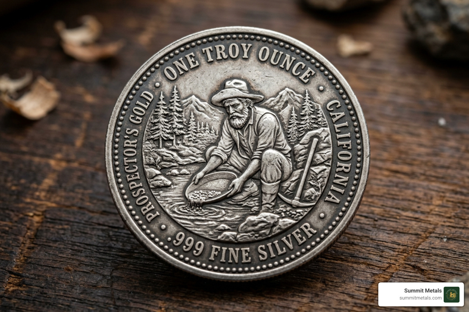1 oz silver prospector round vintage .999 fine silver California Gold Rush private mint 1 oz silver prospector round vintage .999 fine silver California Gold Rush private mint