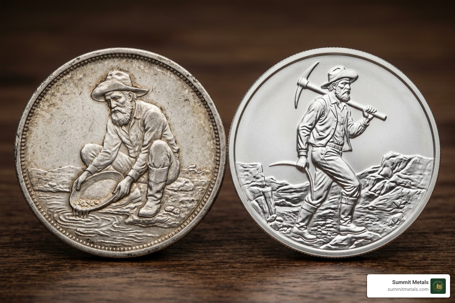 Engelhard and SilverTowne prospector rounds side-by-side Engelhard and SilverTowne prospector rounds side-by-side