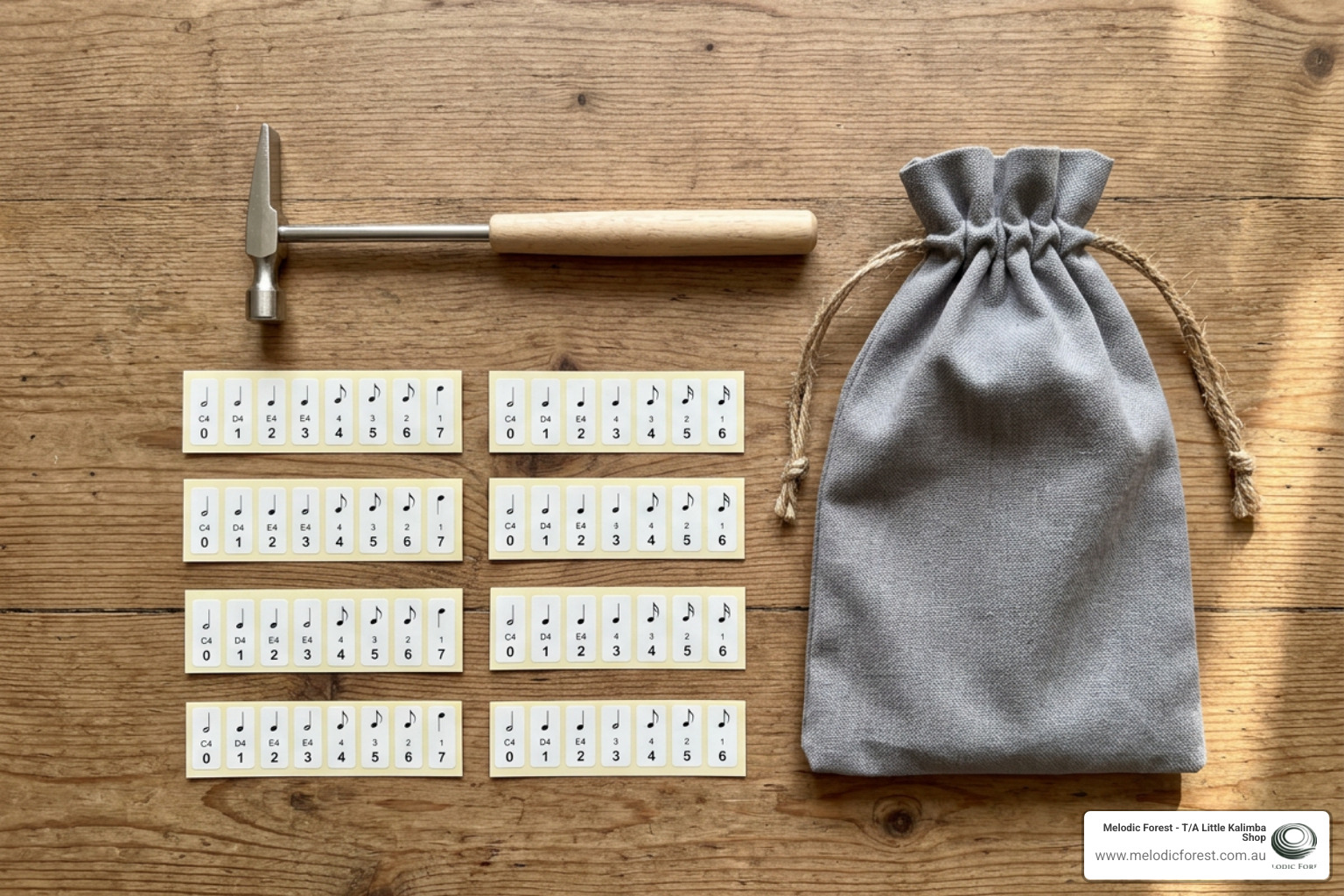 kalimba accessories including a tuning hammer, bag, and key stickers kalimba accessories including a tuning hammer, bag, and key stickers