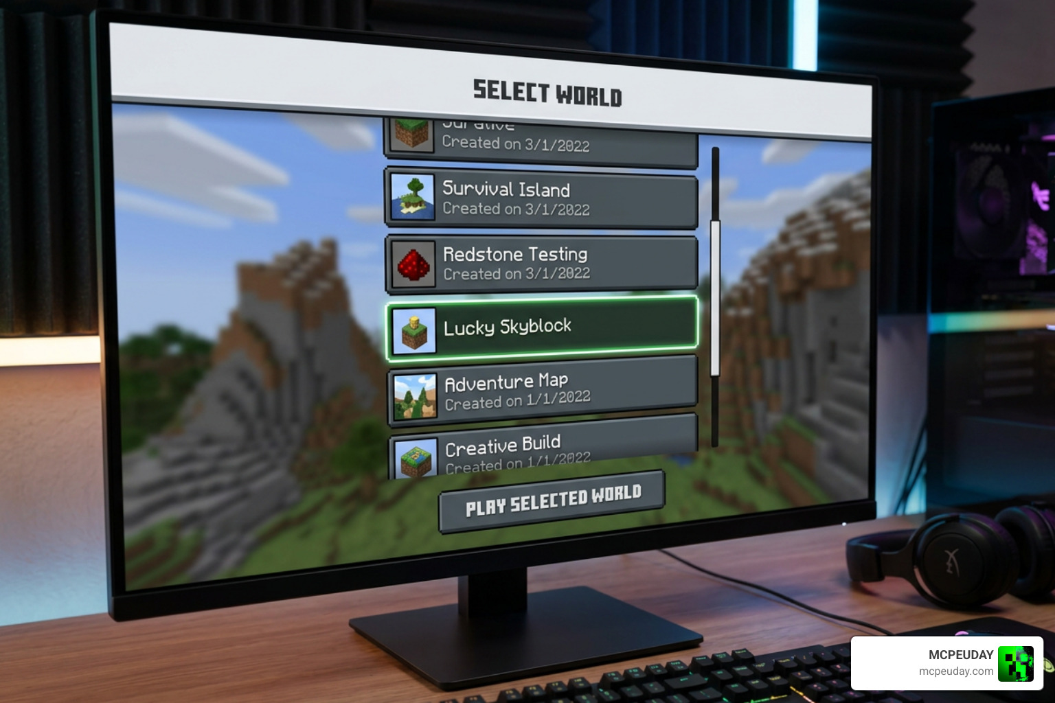Minecraft world selection screen showing imported maps Minecraft world selection screen showing imported maps