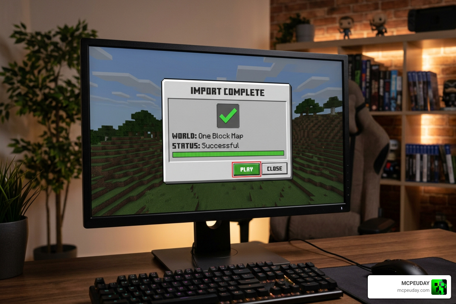 Minecraft world import screen showing successful import Minecraft world import screen showing successful import