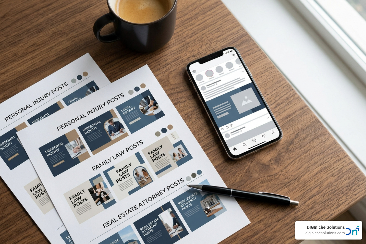Practice-specific social media templates showing layout and color schemes
