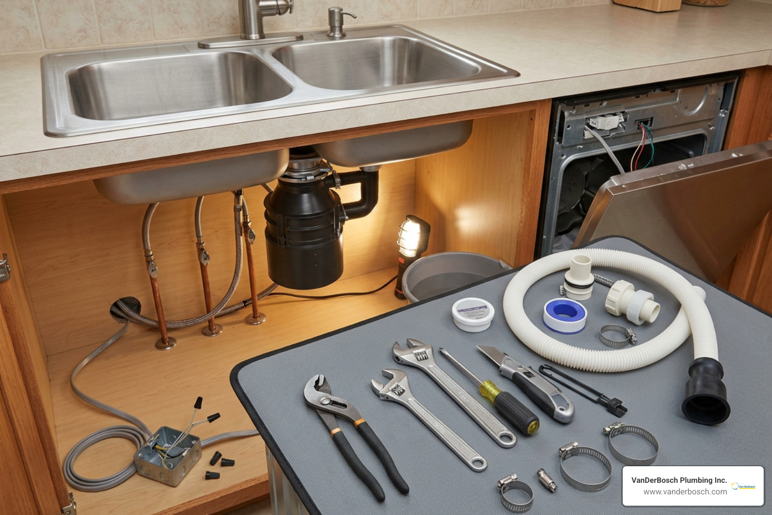 Required tools and materials for a dishwasher to disposal installation Required tools and materials for a dishwasher to disposal installation