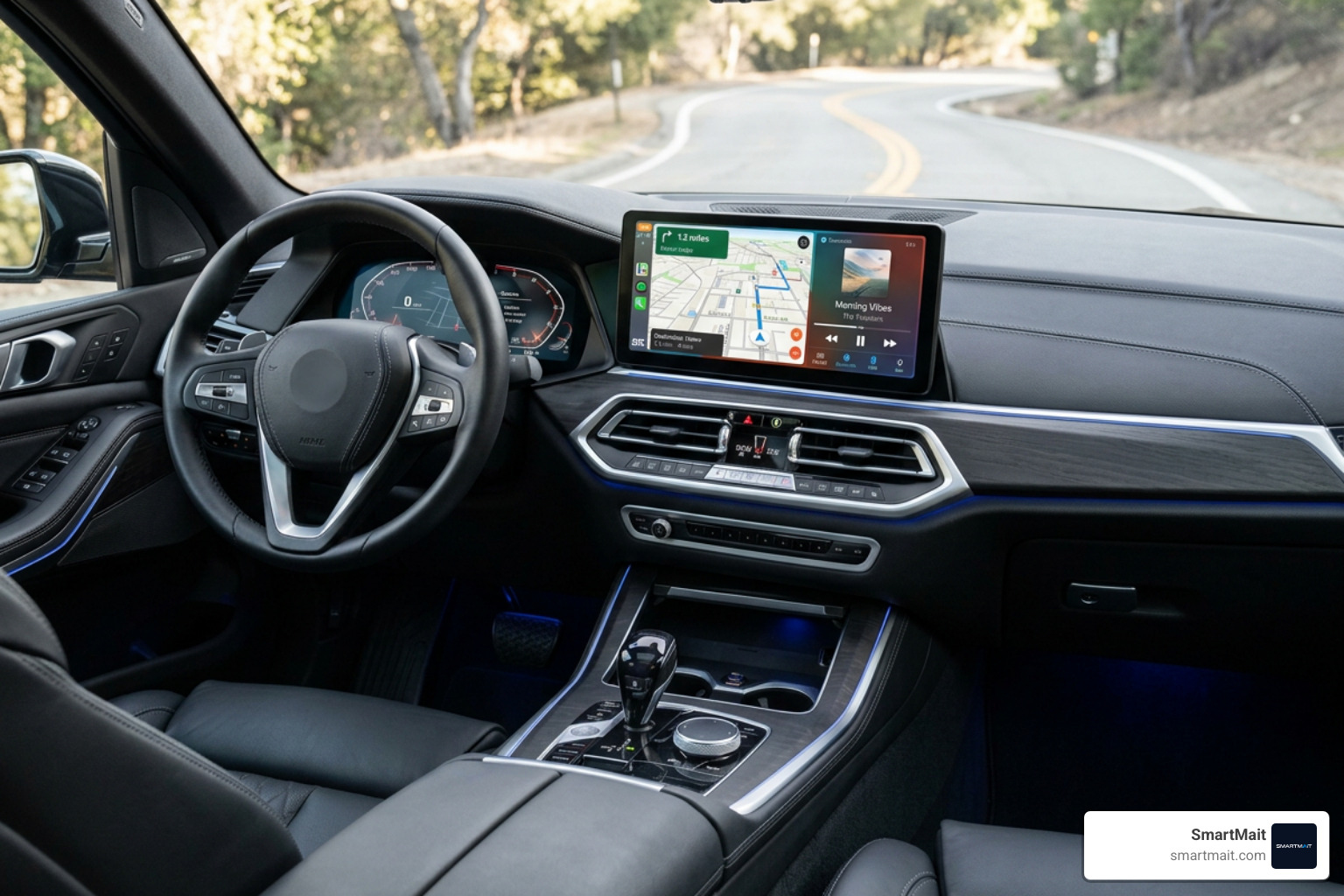 high-end floating screen receiver installed in a luxury SUV dashboard