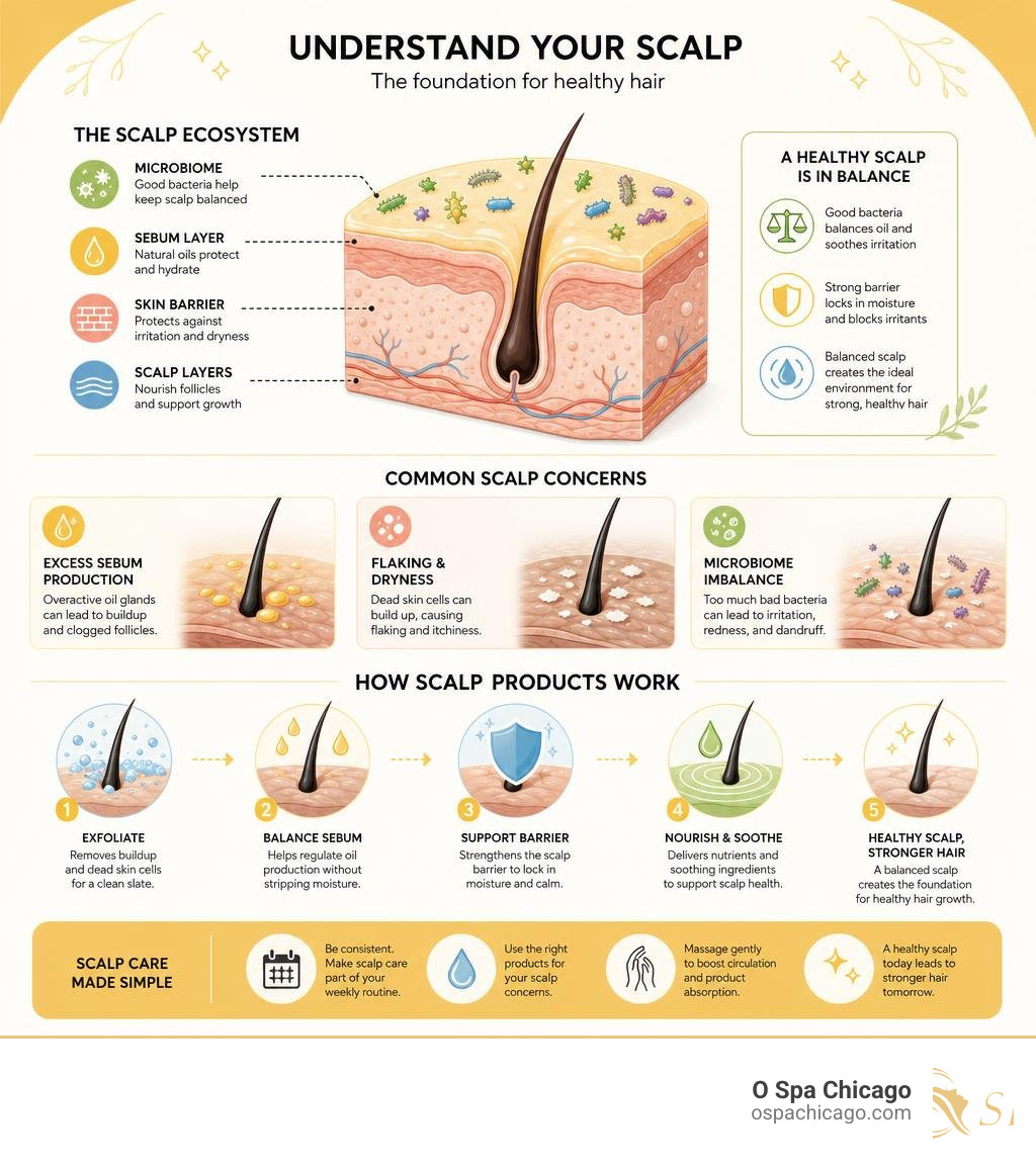 infographic showing scalp microbiome layers sebum production flaking and how scalp products work infographic infographic showing scalp microbiome layers sebum production flaking and how scalp products work infographic