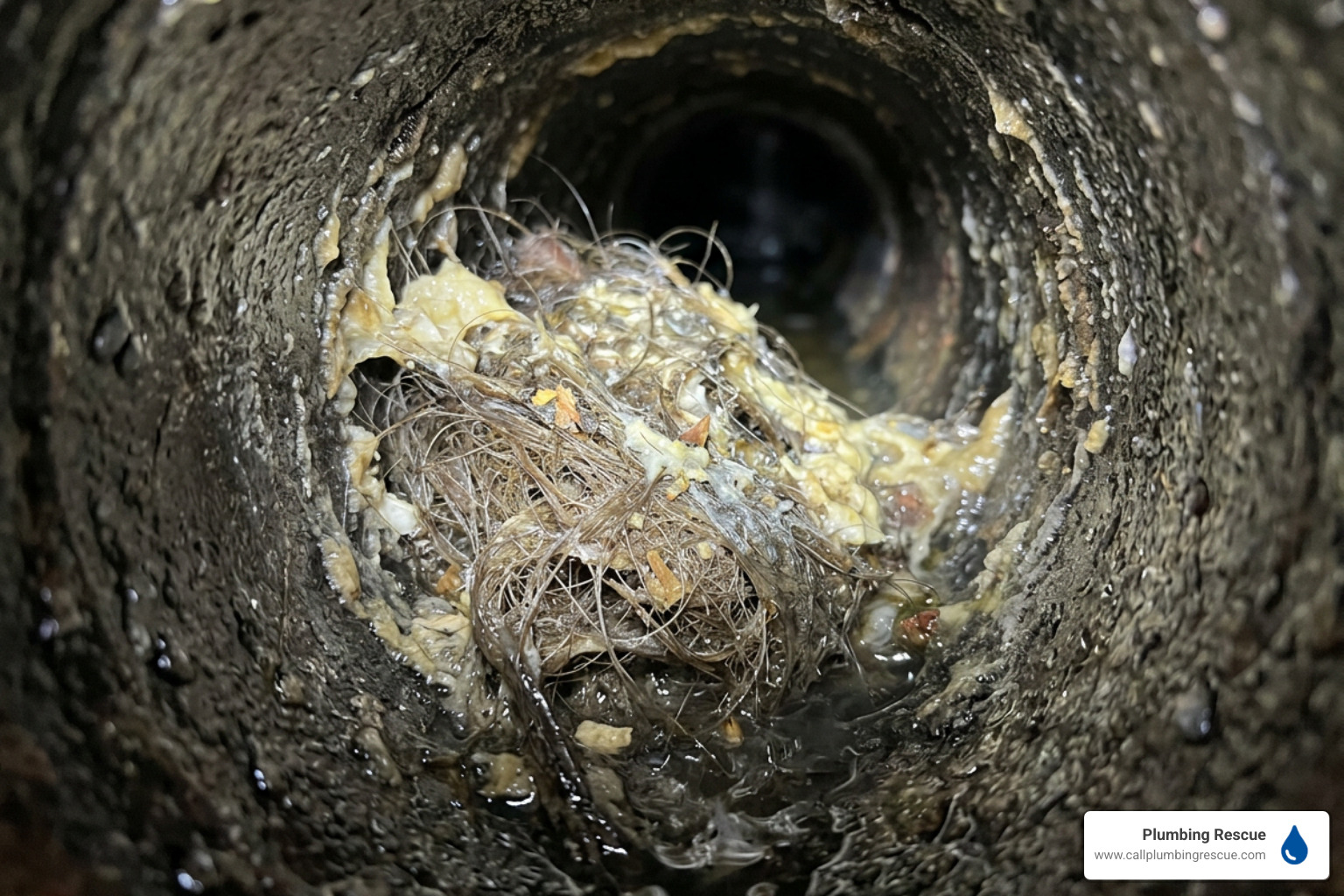Hair and soap scum buildup in a drain pipe Hair and soap scum buildup in a drain pipe