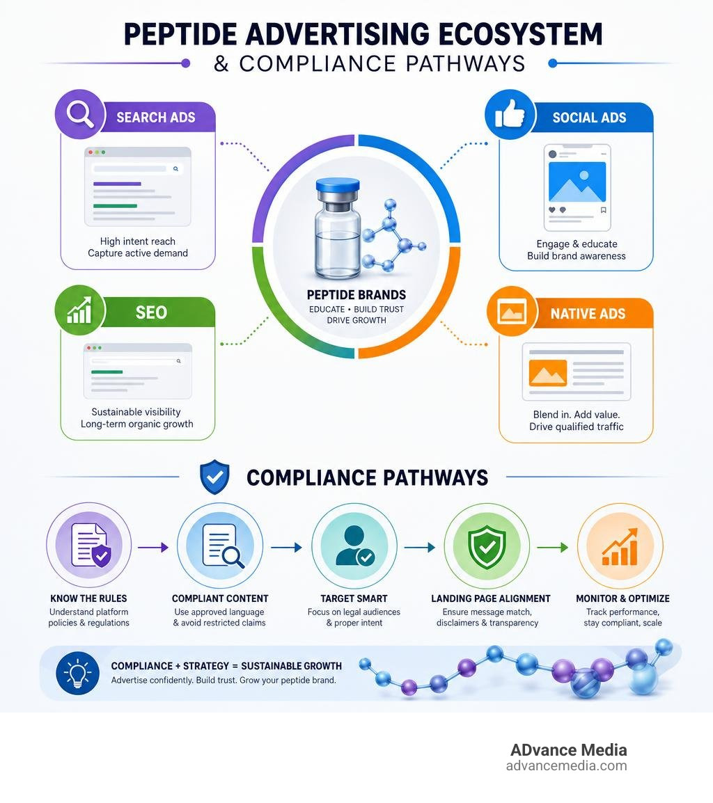 peptide advertising ecosystem and compliance pathways infographic peptide advertising ecosystem and compliance pathways infographic